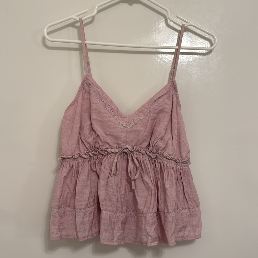 Pink Lace-Trim Cotton Camisole Tank Top